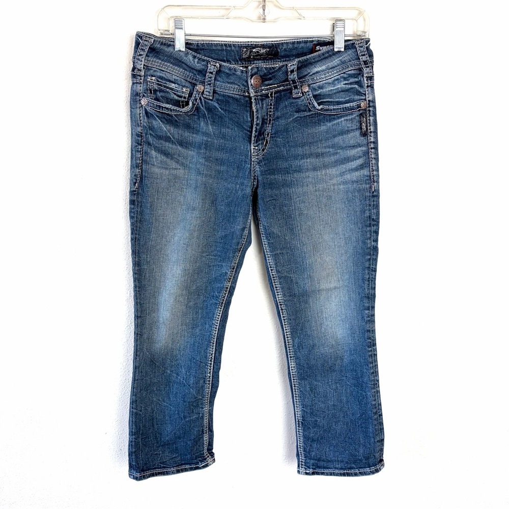 Silver Jeans Suki Mid capri Women's Ankle-Length Blue Denim Sz 30 super stretch